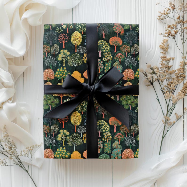 Wrapping Paper, Green Trees Nature Gift Wrap for Father, Best Friend, Kids - Forest Wrapping Roll, Camp Gift Wrap. Christmas, Birthday Gift
