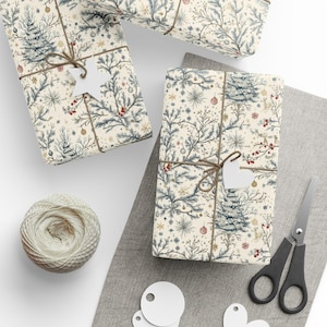 Vintage Christmas Toile Wrapping Paper Roll Vintage Christmas Tree Gift Wrap Roll Antique Christmas Tree Wrapping Paper