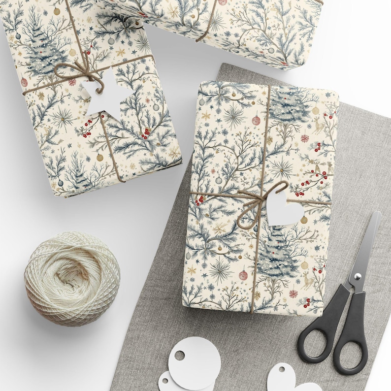 Vintage Christmas Toile Wrapping Paper Roll Vintage Christmas Tree Gift Wrap Roll Antique Christmas Tree Wrapping Paper