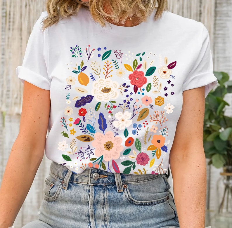 T-shirt de fleurs sauvages, chemise de fleurs sauvages, T-shirt floral, chemise de fleurs, cadeau pour femme, chemises pour dames, cadeau de meilleur ami image 7