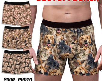 Personalized Pet Face Boxer Briefs, Custom Photo Underwear, Funny Dog Cat Gift for Him