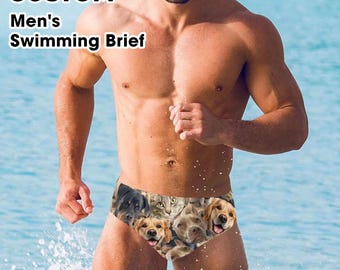 Custom Face Swim Trunks, Personalized Men’s Swim Briefs, Photo Swimwear Gift for Husband