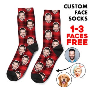 Custom Face Socks, Custom Photo Socks, Flannel Socks, Personalized Socks, Tartan Check Picture Socks, Funny Gift For Her Him or Best Friends