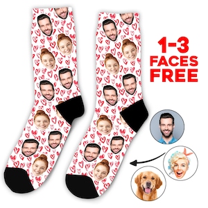 Custom Face Socks, Photo Personalized Socks, Faces On Socks, Love Heart Socks, Gift for Her, Girlfriend Gift, Boyfriend Gift, Picture Socks