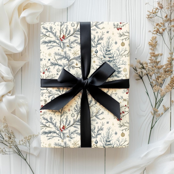 Vintage Christmas Toile Wrapping Paper Roll Vintage Christmas Tree Gift Wrap Roll Antique Christmas Tree Wrapping Paper