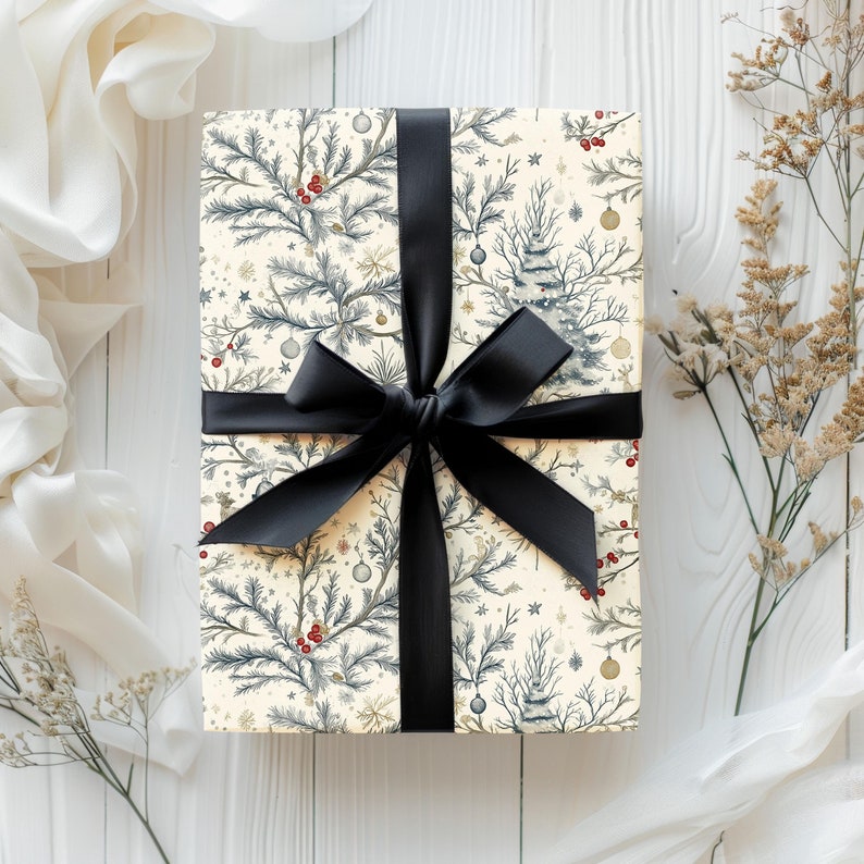Vintage Christmas Toile Wrapping Paper Roll Vintage Christmas Tree Gift Wrap Roll Antique Christmas Tree Wrapping Paper