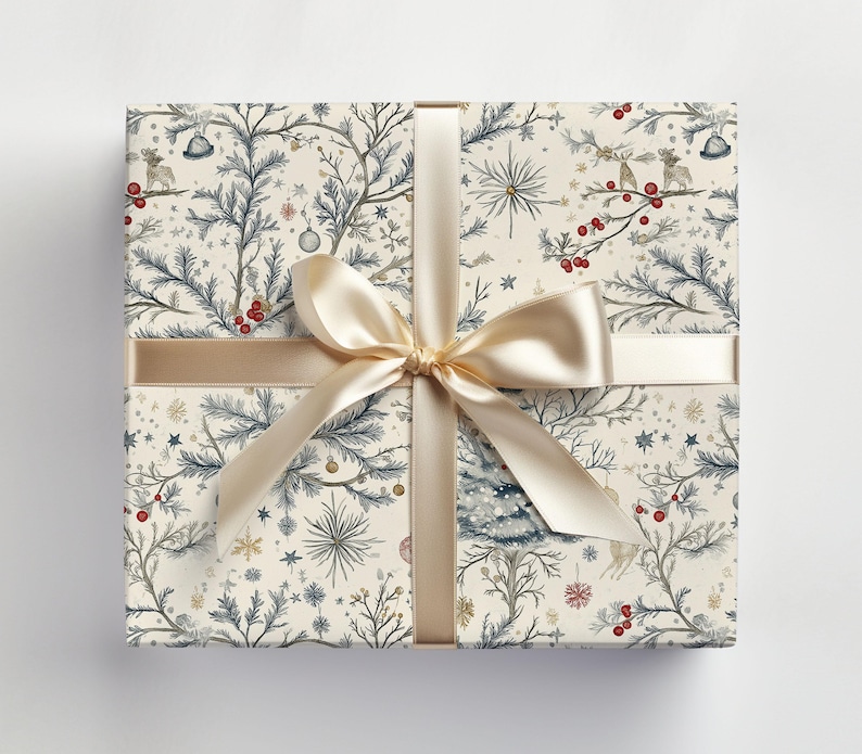 Vintage Christmas Toile Wrapping Paper Roll Vintage Christmas Tree Gift Wrap Roll Antique Christmas Tree Wrapping Paper