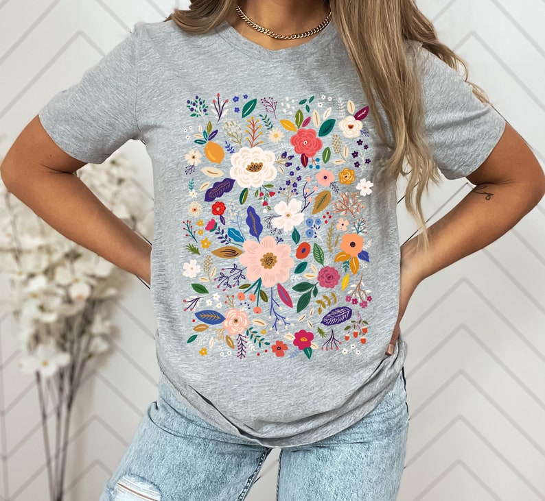 T-shirt de fleurs sauvages, chemise de fleurs sauvages, T-shirt floral, chemise de fleurs, cadeau pour femme, chemises pour dames, cadeau de meilleur ami image 5