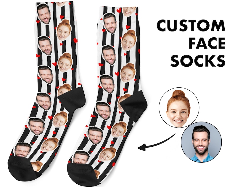 Custom Face Socks Custom Photo Socks Face on Socks Him or Best Friends Stripe Picture Socks Funny Gift For Her Personalized Socks
