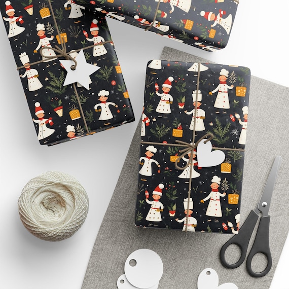 Christmas Chef Wrapping Papers, Holiday Cooking Gift Wrap, Retro Style Kitchen Chef Paper, Vintage Xmas Chef, Chef Gift Wrap, Christmas
