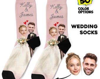 Custom Wedding Socks – Personalized Face Socks for Groom, Bride & Groomsmen, Funny Wedding Gift, Wedding Party Socks with Photo and Name