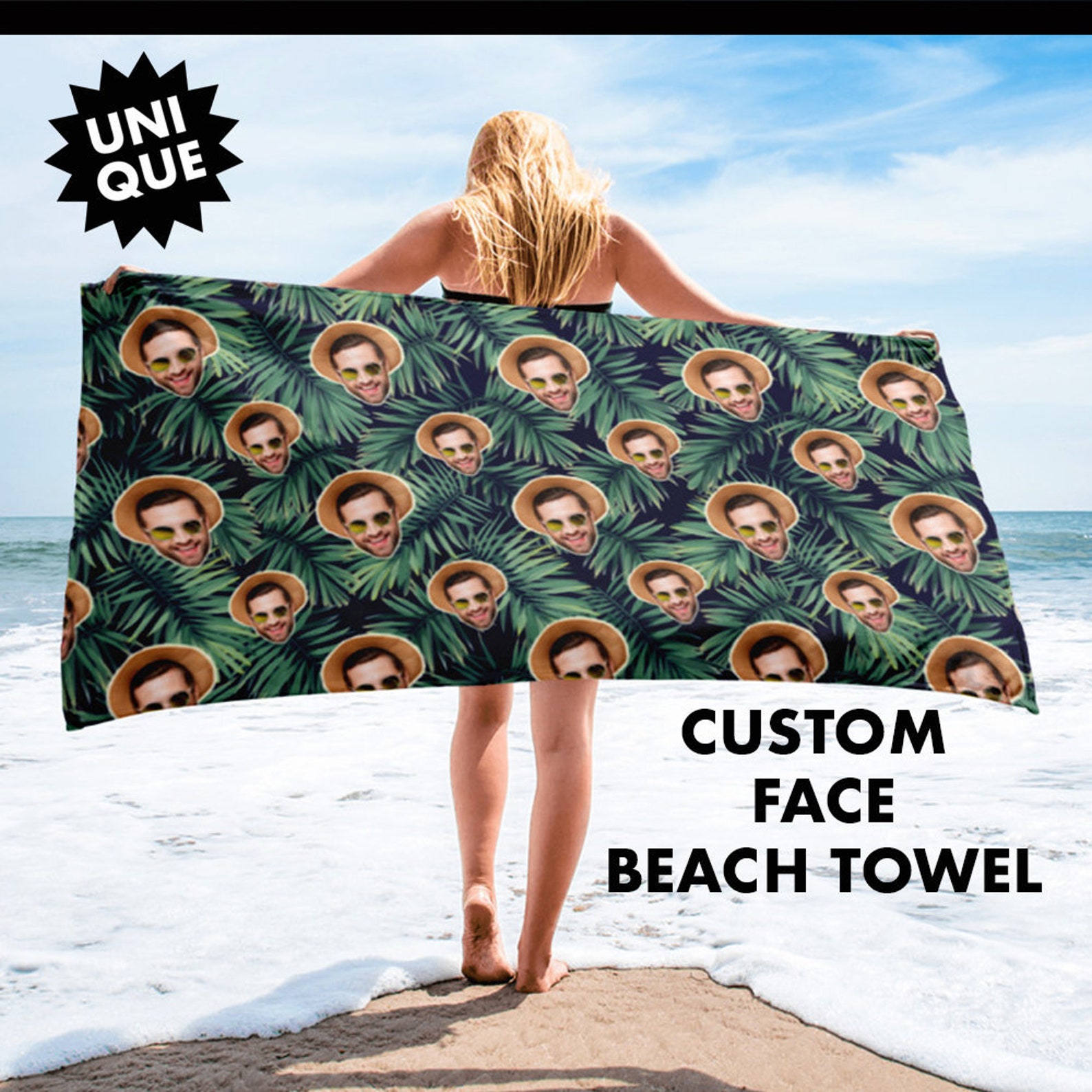 Custom Face Beach Towel Photo Face Towel Tropical Face Etsy
