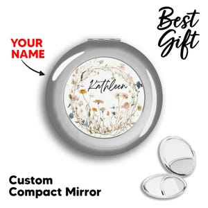 Custom Compact Mirror with Name | Floral Personalized Makeup Mirror, Bridesmaid Gift, Travel Pocket Mirror, Wedding & Birthday Favor