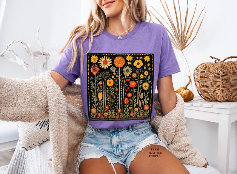Vintage Floral Shirt, Retro Flower Tee, Folk Art Bohemian, Hippie Style, Goblincore Shirt Nature Lover Gift, Cottagecore Shirt Gift For Her
