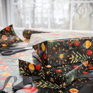Retro Wrapping Paper, Christmas Vintage Style, 1950s Decor Gift Package Paper, Festive Xmas Print for Presents, Holiday Gift Decoration