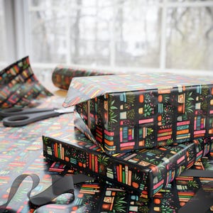 Wrapping Paper, Books and Plants Gift Wrap Roll, Book Lover Present Wrap, Plant Lover Wrapping, Holiday Gift Wrap, Present Wrapping