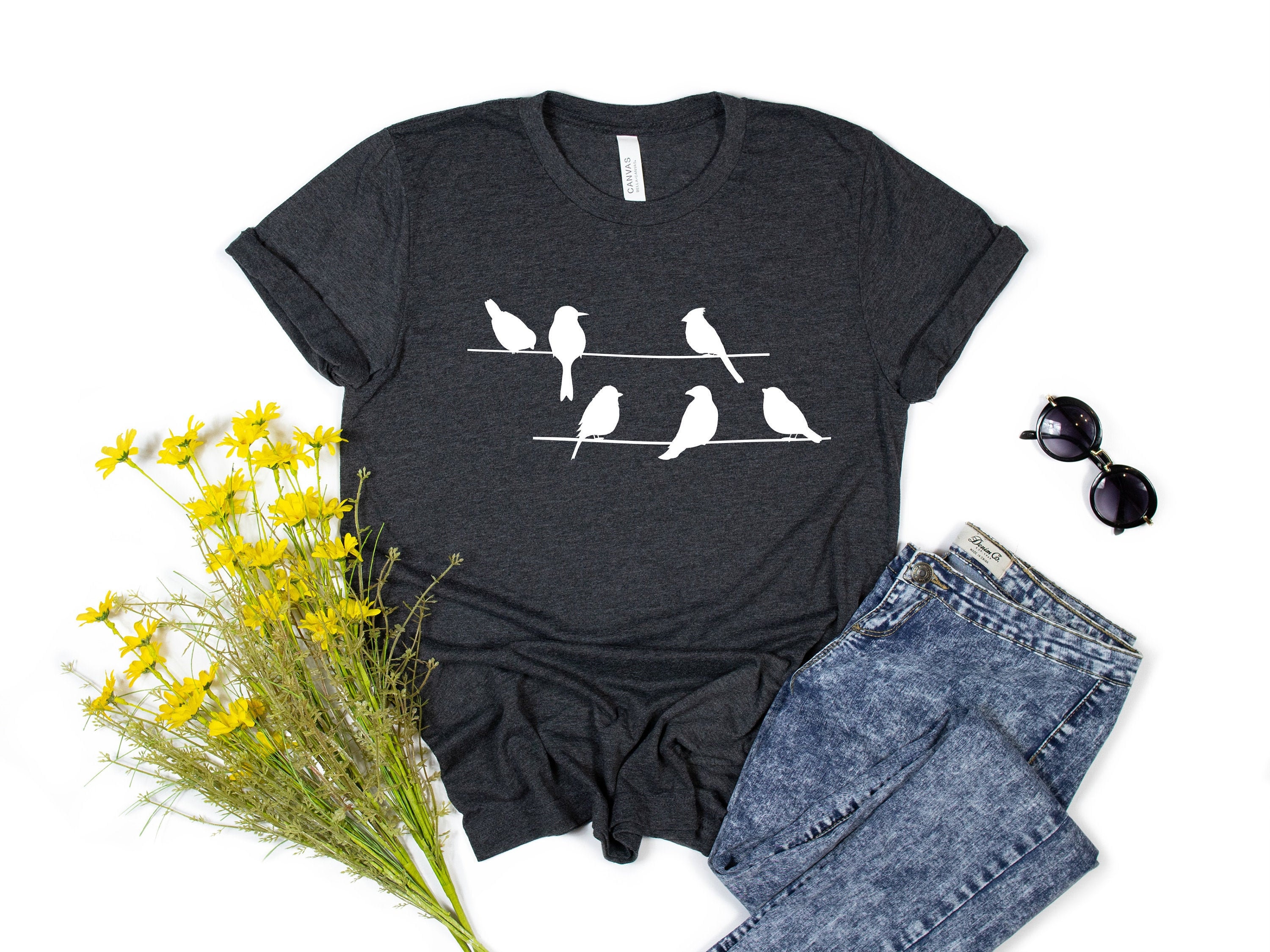 Birds Tshirt Birds on a Wire Graphic Womens Shirt Graphic Etsy