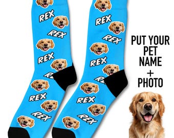 Funny Dog Face Socks, Custom Pet Photo with Name, Personalized Gift, Dog Lover Present