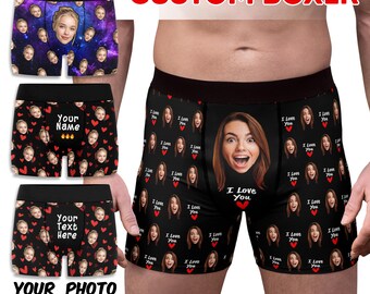 Custom Face Boxer Briefs, Personalized I Love You Underwear, Boyfriend Gift