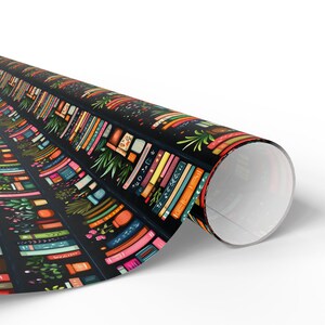 Wrapping Paper, Books and Plants Gift Wrap Roll, Book Lover Present Wrap, Plant Lover Wrapping, Holiday Gift Wrap, Present Wrapping