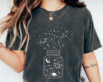 Space Star Galaxy Shirt, Comfort Colors Shirt, Astronomy Tee, Crescent Moon, Milky Way, Unisex Constellation T-shirt