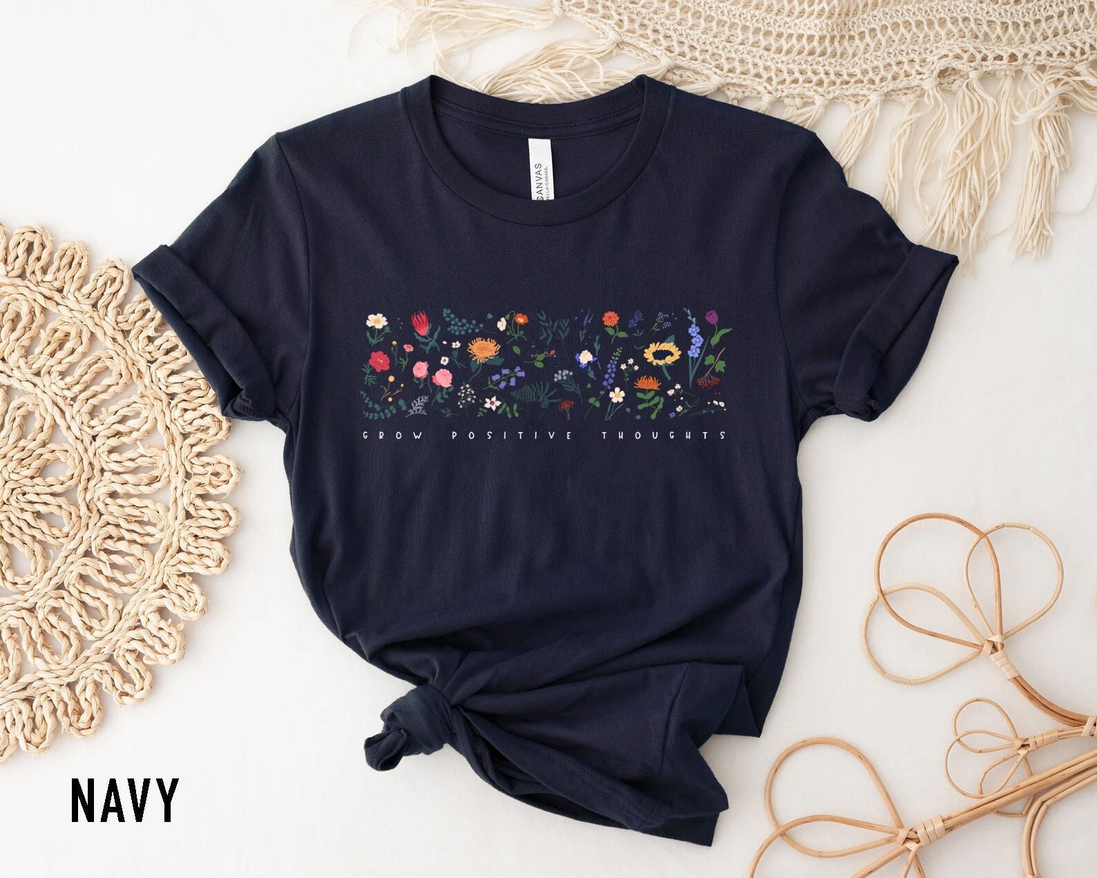 Wildflower Tshirt, Wild Flowers Shirt, Floral Tshirt, Flower Shirt, Gift for Women, Ladies Shirts, Best Friend Gift, Grow Positive Thoughts