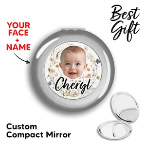 Custom Photo Compact Mirror with Name | Floral Personalized Purse Mirror, Travel Pocket Mirror, Bridesmaid & Birthday Gift