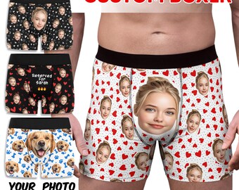 Custom Face Boxer Briefs, Personalized Mens Underwear, Romantic Gift for Boyfriend, Heart Pattern