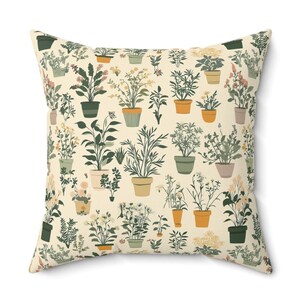 Floral Pillow, Vintage Plants Decor, Home Decor, Plant Lover Gift, Spun Polyester Square Pillow, Living room decor, Gift For Mother&#39;s Day