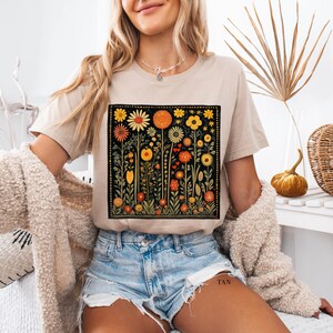 Vintage Floral Shirt, Retro Flower Tee, Folk Art Bohemian, Hippie Style, Goblincore Shirt Nature Lover Gift, Cottagecore Shirt Gift For Her