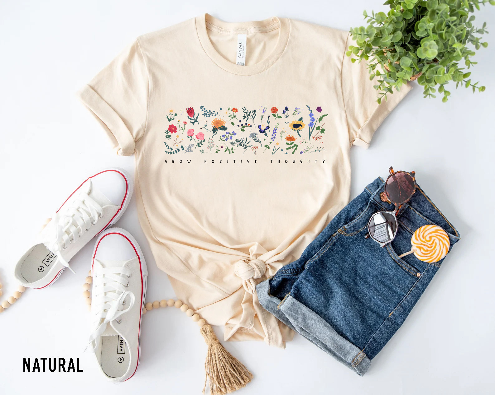 Wildflower Tshirt, Wild Flowers Shirt, Floral Tshirt, Flower Shirt, Gift for Women, Ladies Shirts, Best Friend Gift, Grow Positive Thoughts