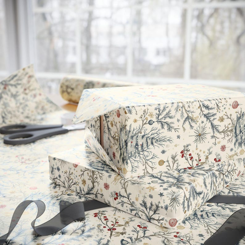 Vintage Christmas Toile Wrapping Paper Roll Vintage Christmas Tree Gift Wrap Roll Antique Christmas Tree Wrapping Paper