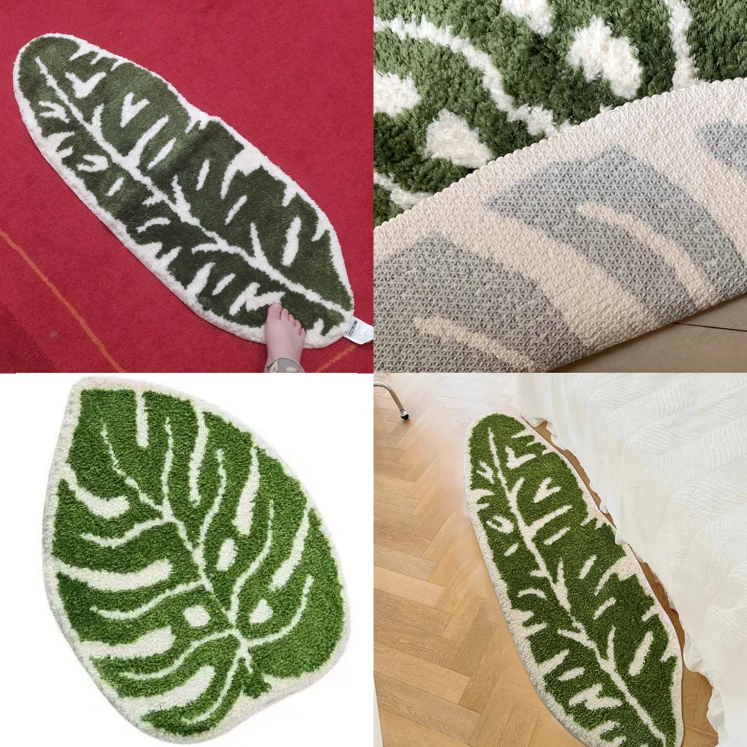 Monstera Leaf Tufted Rug, Monstera Bath Mat, Irregular Rug, Cool Rugs, Green Rug, Small Rug