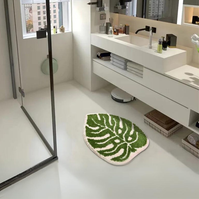 Monstera Leaf Tufted Rug, Monstera Bath Mat, Irregular Rug, Cool Rugs