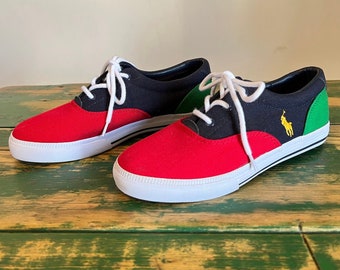 Polo Color Block Sneakers, Boys size 3, Ralph Lauren 90s Fashion for Kids, Red/Blue/Green/White, Like New, Summer Fashion, Back to School