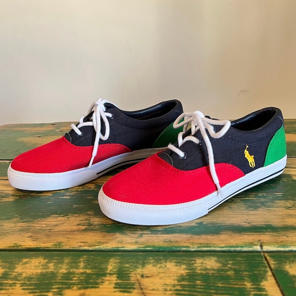 Polo Color Block Sneakers, Boys size 3, Ralph Lauren 90s Fashion for Kids, Red/Blue/Green/White, Like New, Summer Fashion, Back to School