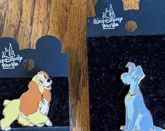 2002 Lady & The Tramp Enamel Pin Set, Official Disney Pins, Collectible Trading Pins, Disney Dogs, Set of 2 on Original Packaging