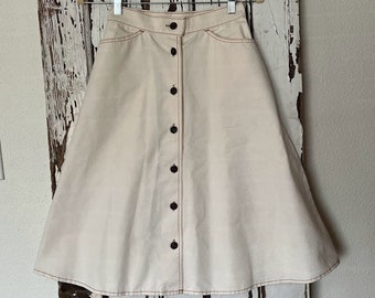 60s/70s Levi's White Denim Button Up Skirt w/ White Tab, White/Orange/Blue Label "Levi's L", "Levi's for Gals", Long A Line Vintage Skirt