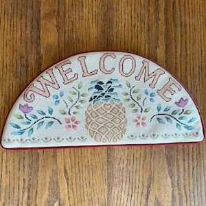 Vintage Needlepoint Welcome Sign Home Decor, Handmade, Wool & Velvet ...