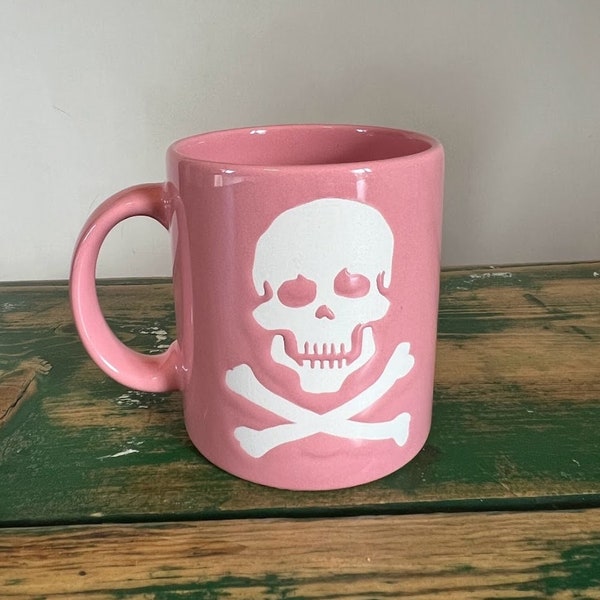 Waechtersbach Ceramics Pink Mug w/ White Skull, Made in Germany, Collectible Unique Gift for Women