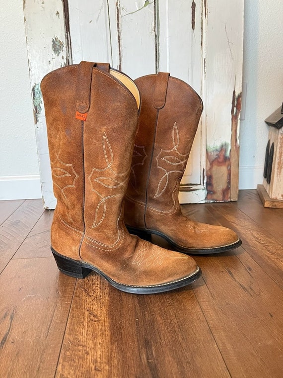 Rare Levi's Suede Leather Cowboy Boots, Men's 7, … - image 1