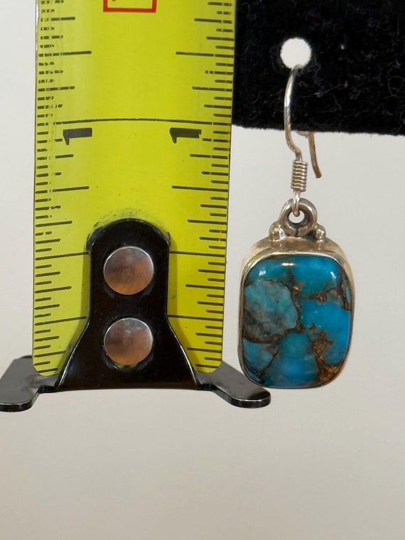 Turquoise Rectangle Stone Earrings we/ Sterling S… - image 6