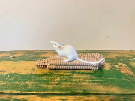 Royal Copenhagen Mouse on Corn Cob Bone China Figurine, Vintage
