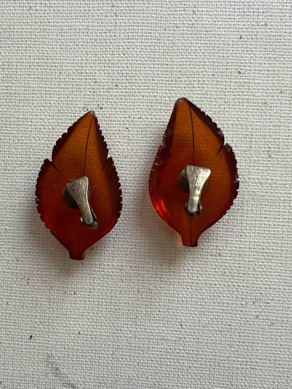 Amber Leaf Clip on Earrings, Vintage Jewelry for … - image 2