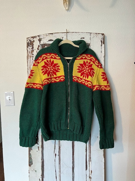 Handmade Knit Sweater in Rasta Colors Red/Green/Y… - image 1