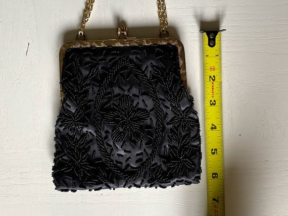Satin & Beaded Purse, Antique Clam Shell Hand Bag… - image 7