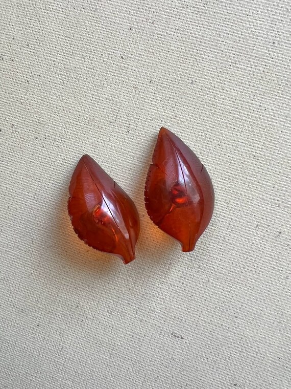 Amber Leaf Clip on Earrings, Vintage Jewelry for … - image 1