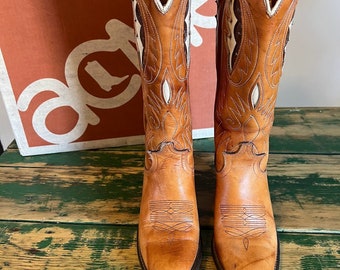 Vintage Acme Cowboy Boots in Original Box, Women's 6, Tan W Brown