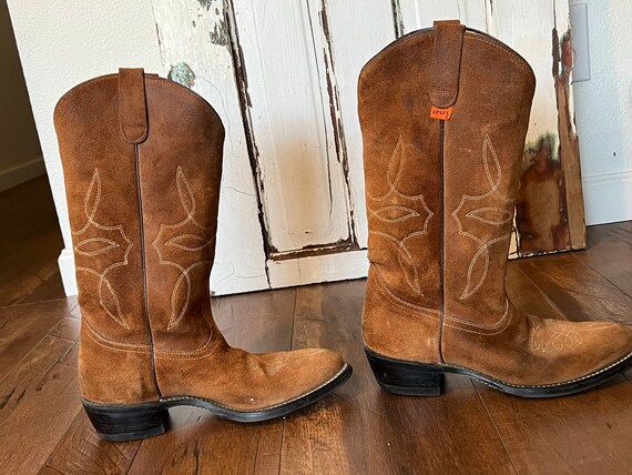 Rare Levi's Suede Leather Cowboy Boots, Men's 7, … - image 4