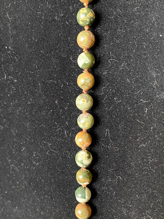 Long Jasper Necklace Green/Brown/White, Round Bea… - image 2
